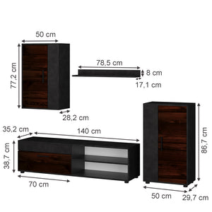 Vicco Parete attrezzata soggiorno Marrone Set di 4