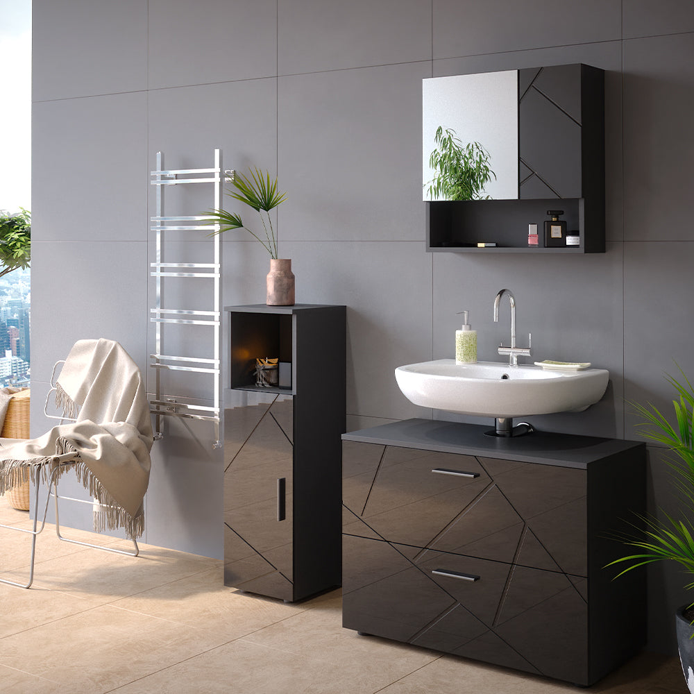 Vicco Set mobili bagno Antracite lucido 3 parti, con mobile midi