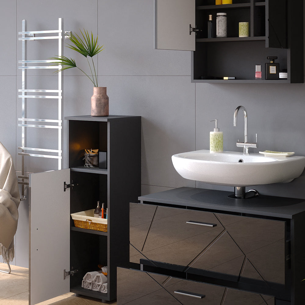 Vicco Set mobili bagno Antracite lucido 3 parti, con mobile midi