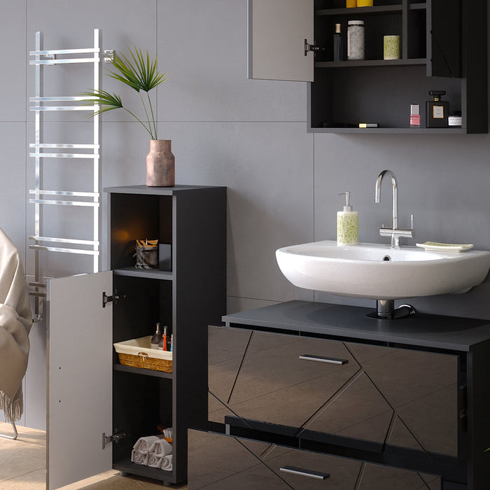 Vicco Set mobili bagno Antracite lucido 3 parti, con mobile midi