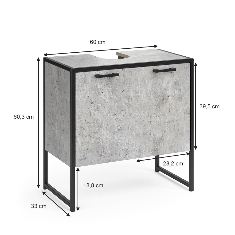 Vicco Mobiletto per lavabo Calcestruzzo 60 x 60 cm