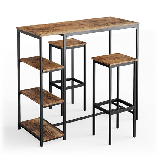 Vicco Tavolo bar con sgabelli Legno antico 120 x 50 cm con ripiani e 2 sgabelli da bar