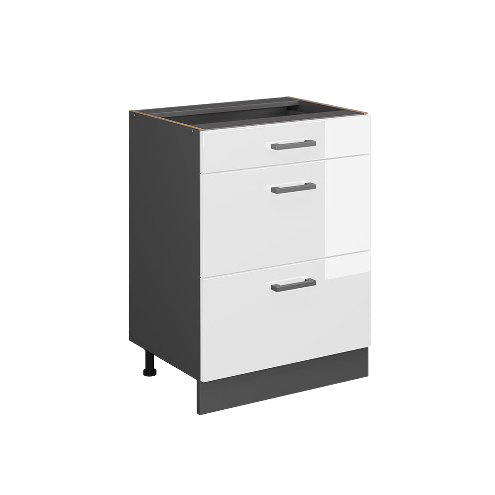 Vicco Mobiletto base per cucina Bianco lucido 60 cm con cassetti, senza piano di lavoro