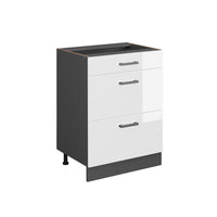 Vicco Mobiletto base per cucina Bianco lucido 60 cm con cassetti, senza piano di lavoro