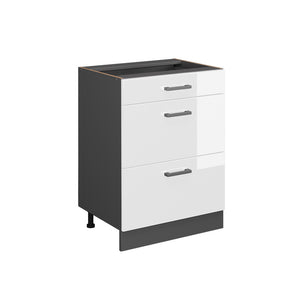 Vicco Mobiletto base per cucina Bianco lucido 60 cm con cassetti, senza piano di lavoro