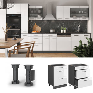 Vicco Mobiletto base per cucina Bianco lucido 60 cm con cassetti, PL Rovere