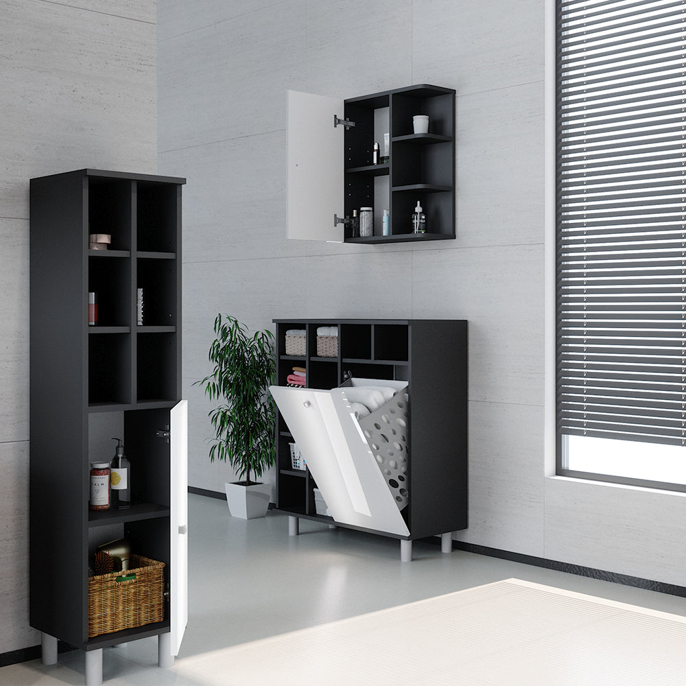 Vicco Armadietto da bagno con portabiancheria Bianco lucido 78.4 x 91.6 cm