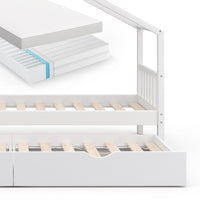 Vitalispa Letto montessori bambini Bianco 90x200 cm con letto per ospiti e 2 materassi