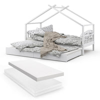 Vitalispa Letto montessori bambini Bianco 90x200 cm con letto per ospiti e 2 materassi