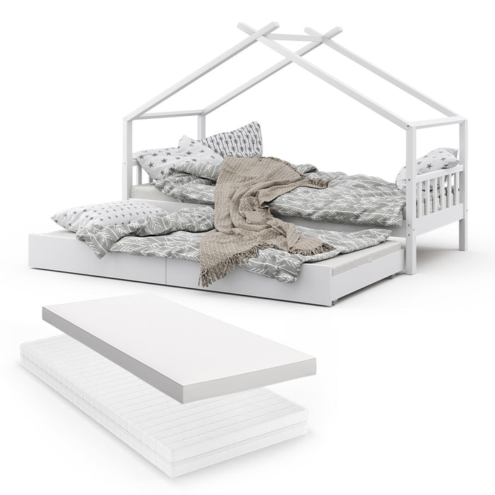 Vitalispa Letto montessori bambini Bianco 90x200 cm con letto per ospiti e 2 materassi