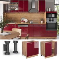 Vicco Mobiletto base cucina Rosso bordeaux lucido 80 cm con ripiano, senza piano di lavoro