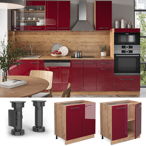 Vicco Mobiletto base cucina Rosso bordeaux lucido 80 cm con ripiano, PL Antracite