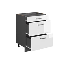 Vicco Mobiletto base per cucina Bianco lucido 60 cm con cassetti, senza piano di lavoro