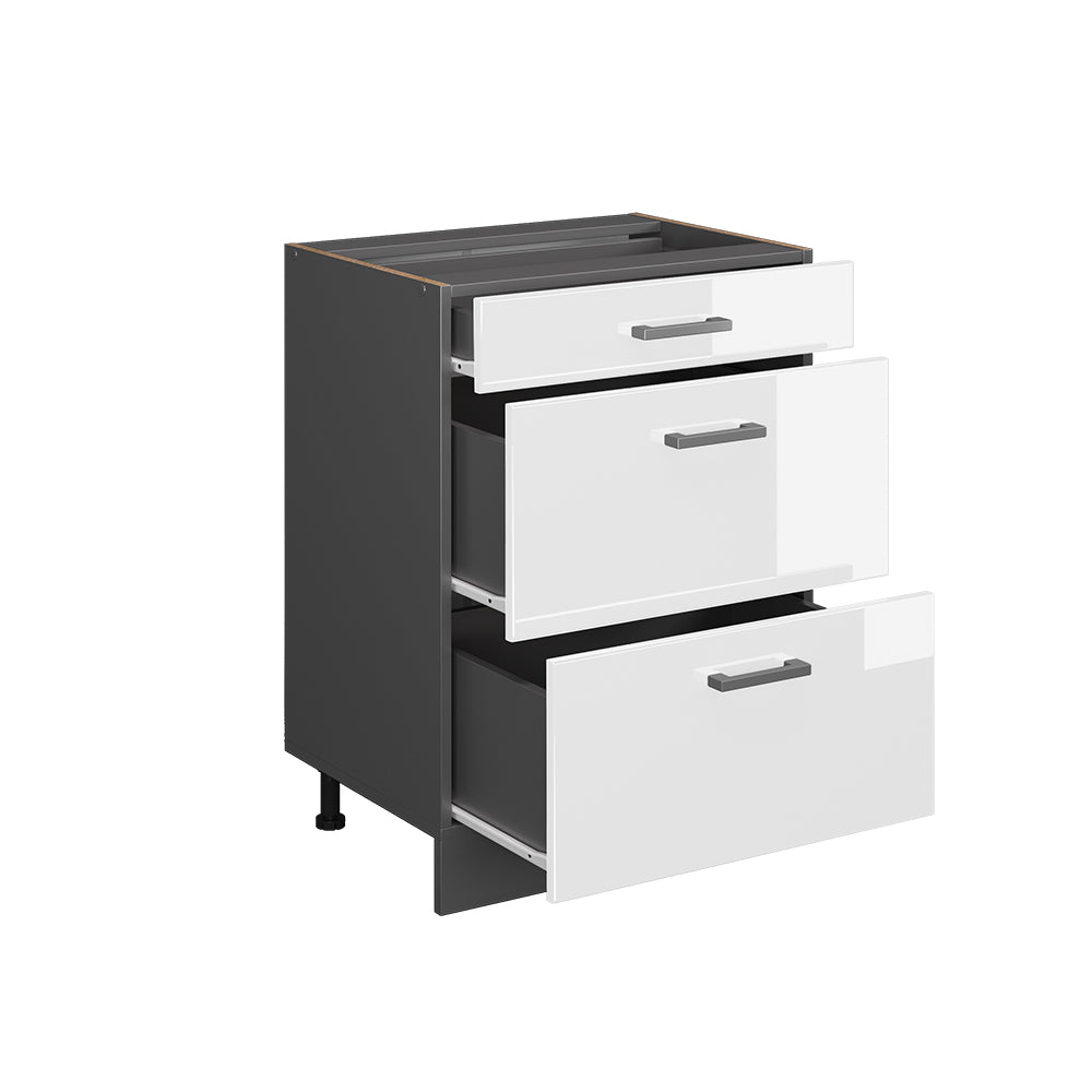 Vicco Mobiletto base per cucina Bianco lucido 60 cm con cassetti, PL Rovere