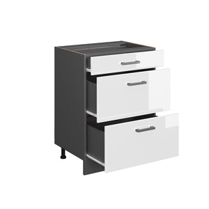 Vicco Mobiletto base per cucina Bianco lucido 60 cm con cassetti, PL Rovere
