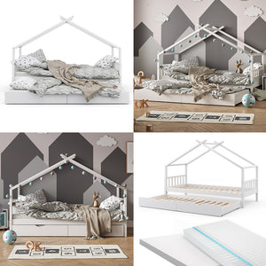 Vitalispa Letto montessori bambini Bianco 90x200 cm con letto per ospiti e 2 materassi