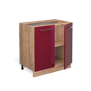 Vicco Mobiletto base cucina Rosso bordeaux lucido 80 cm con ripiano, senza piano di lavoro