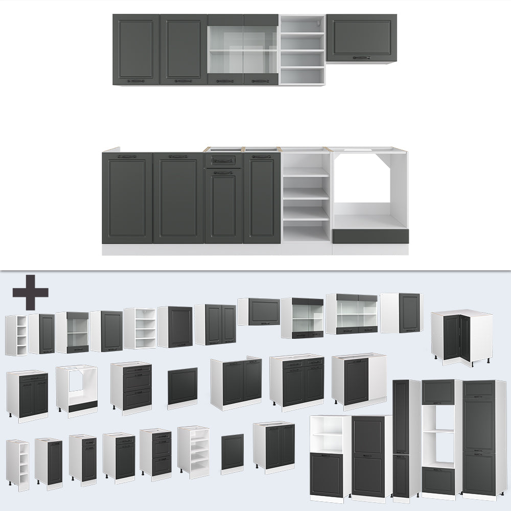 Vicco Cucina componibile Antracite casa di campagna/bianco 240 cm senza piano di lavoro