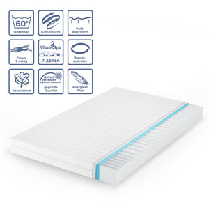 Vitalispa Materasso in schiuma fredda Bianco 140 x 200 cm H3 grado di durezza, 7 zone