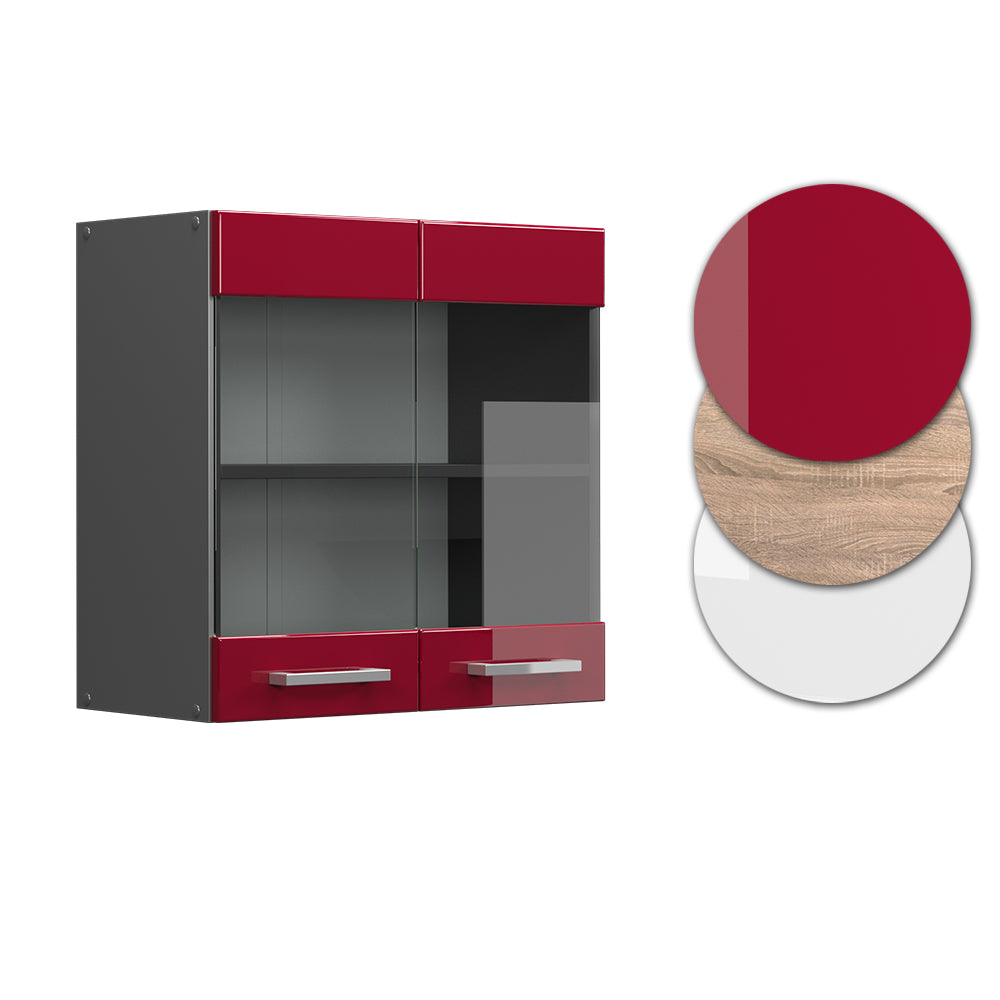 Vicco Mobile da cucina in vetro Rosso lucido 60 cm