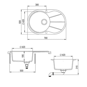 Bergström Lavello Nero 78 x 50 cm Rotondo con posto per asciugare