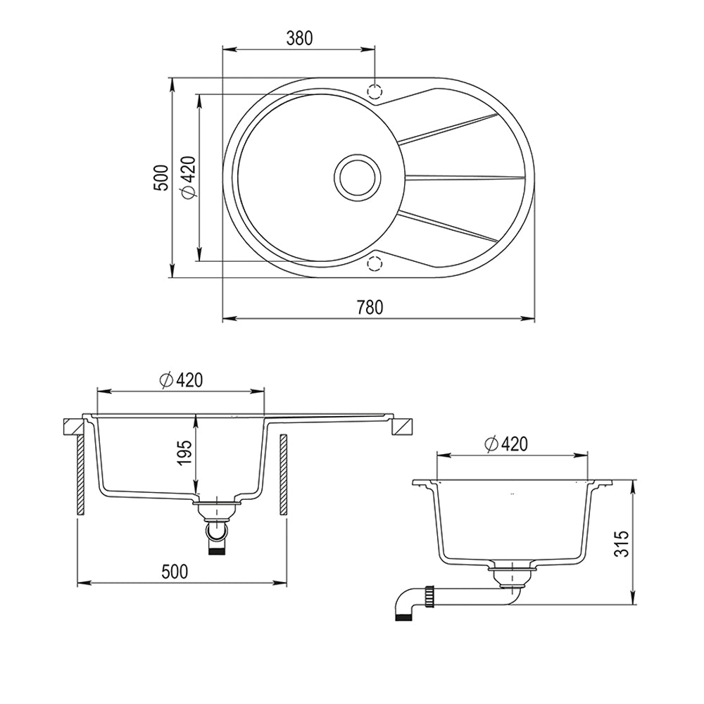 Bergström Lavello Calcestruzzo 78 x 50 cm Rotondo con posto per asciugare