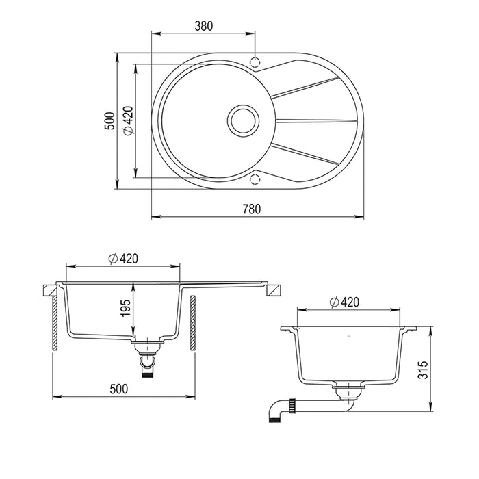 Bergström Lavello Bianco 78 x 50 cm Rotondo con posto per asciugare