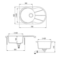 Bergström Lavello Grigio 78 x 50 cm Rotondo con posto per asciugare