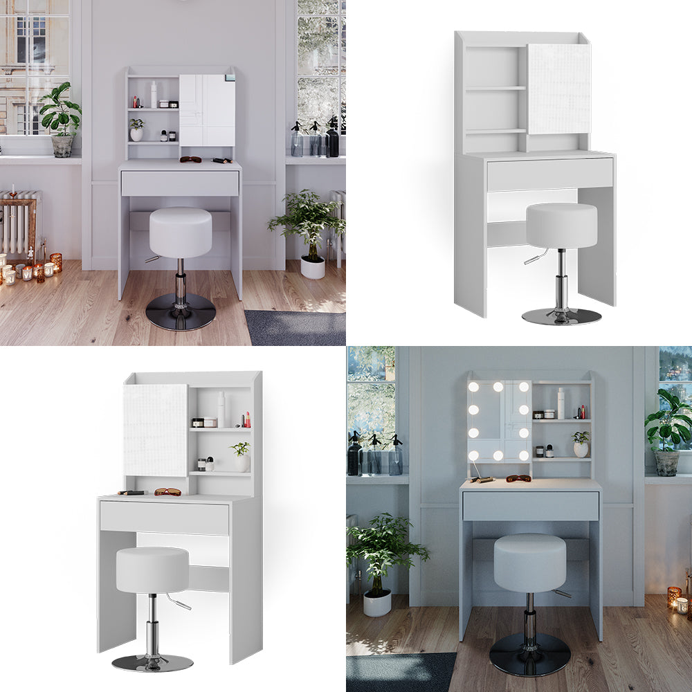 Vicco Tavolo da toeletta Bianco 70 cm con sgabello