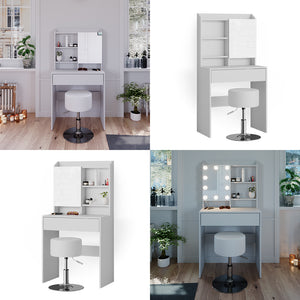 Vicco Tavolo da toeletta Bianco 70 cm con sgabello