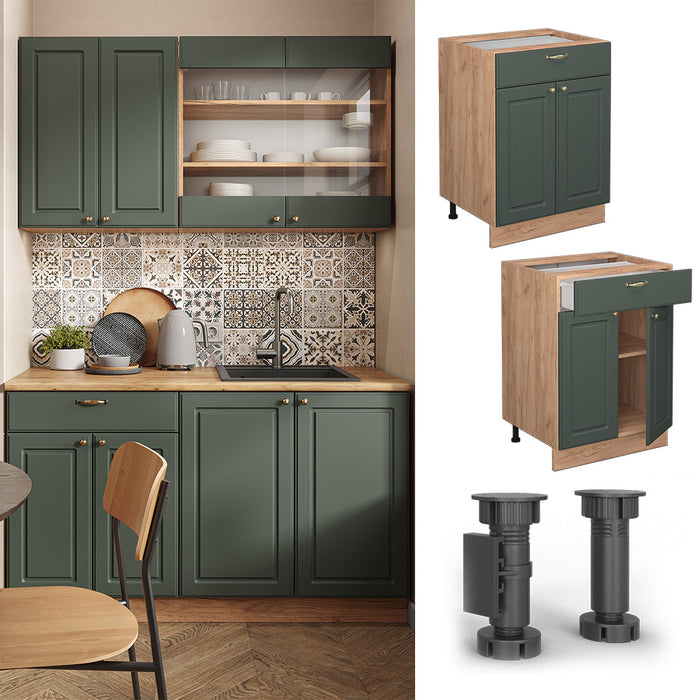 Vicco Mobiletto base per cucina Verde-oro Country House 60 cm con cassetto, PL Rovere