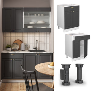 Vicco Mobiletto base per cucina Antracite-oro 60 cm con cassetto, PL Rovere