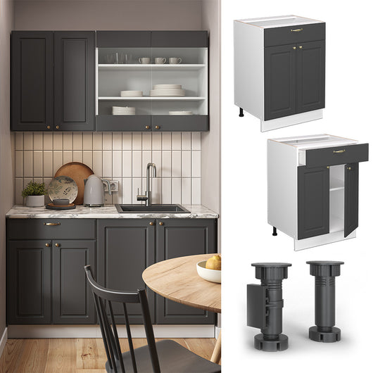 Vicco Mobiletto base per cucina Antracite-oro 60 cm con cassetto, PL Rovere