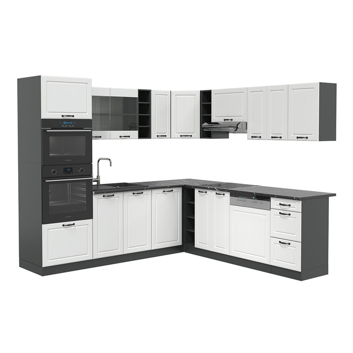 Vicco Cucina angolare completa Bianco casa di campagna/antracite 237 x 60 cm senza piano di lavoro