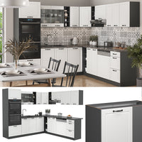 Vicco Cucina angolare completa Bianco casa di campagna/antracite 237 x 247 cm , PL Rovere