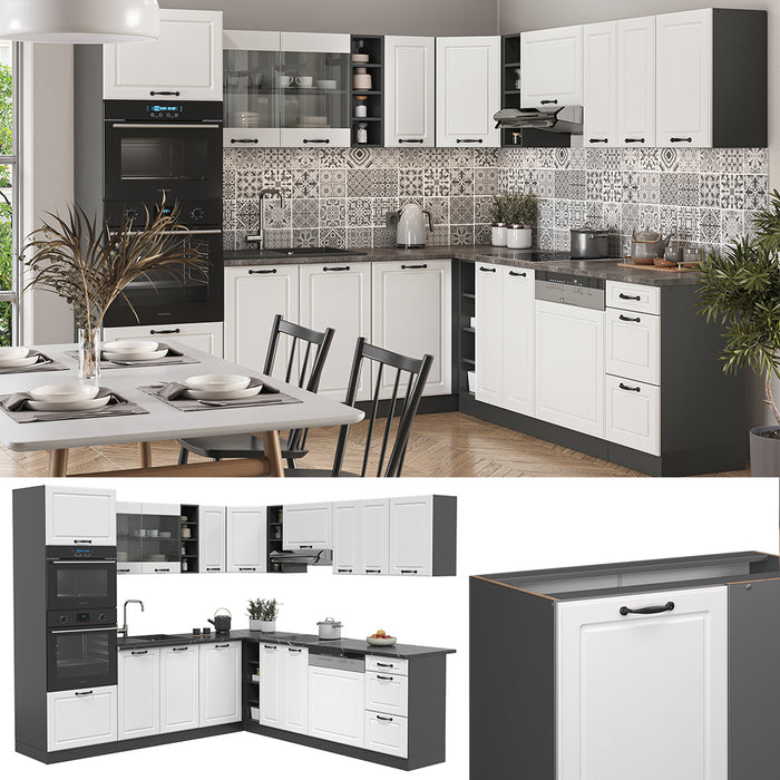 Vicco Cucina angolare completa Bianco casa di campagna/antracite 237 x 247 cm , PL Rovere