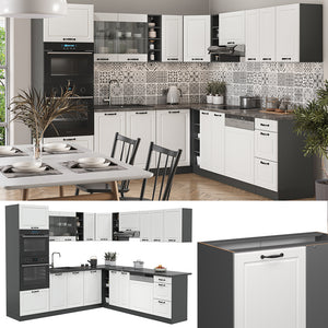 Vicco Cucina angolare completa Bianco casa di campagna/antracite 237 x 60 cm senza piano di lavoro