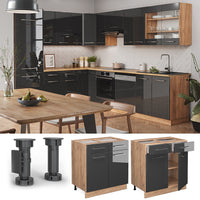 Vicco Mobiletto base per cucina Antracite lucido 80 cm , PL Rovere