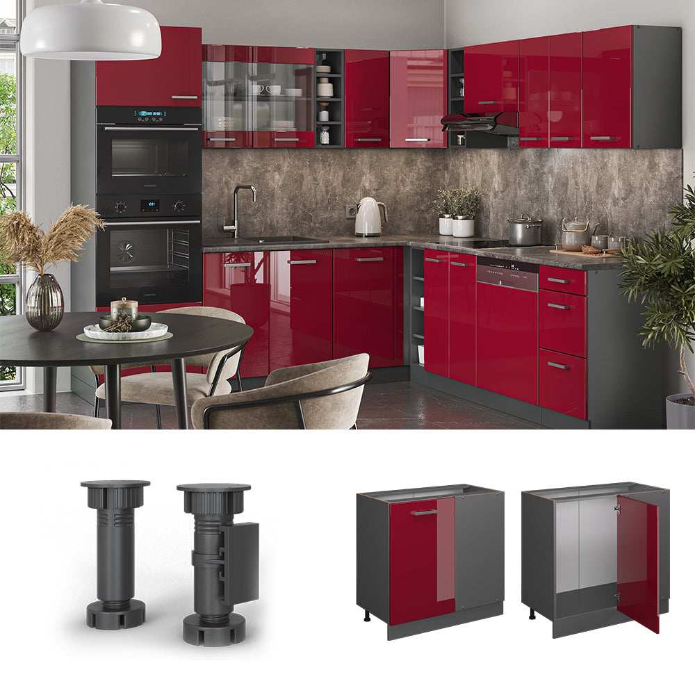 Vicco Mobile ad angolo cucina Rosso lucido 86 cm PL Marmo