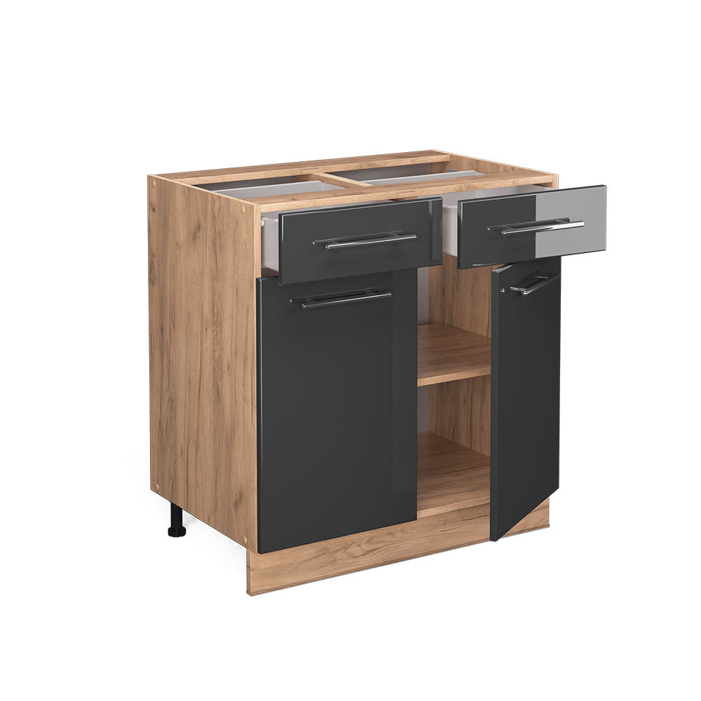 Vicco Mobiletto base per cucina Antracite lucido 80 cm , PL Rovere