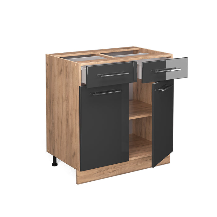 Vicco Mobiletto base per cucina Antracite lucido 80 cm con cassetto, senza piano di lavoro