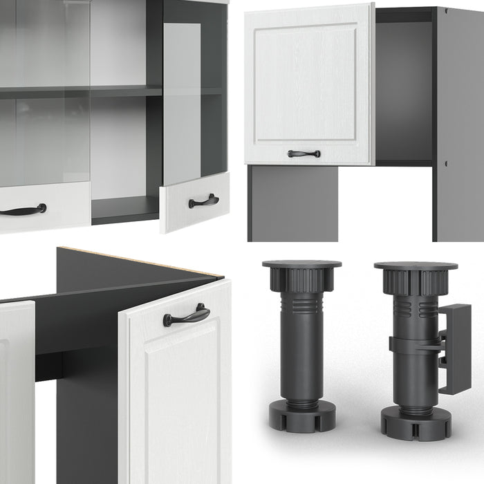 Vicco Cucina angolare completa Bianco casa di campagna/antracite 237 x 60 cm senza piano di lavoro