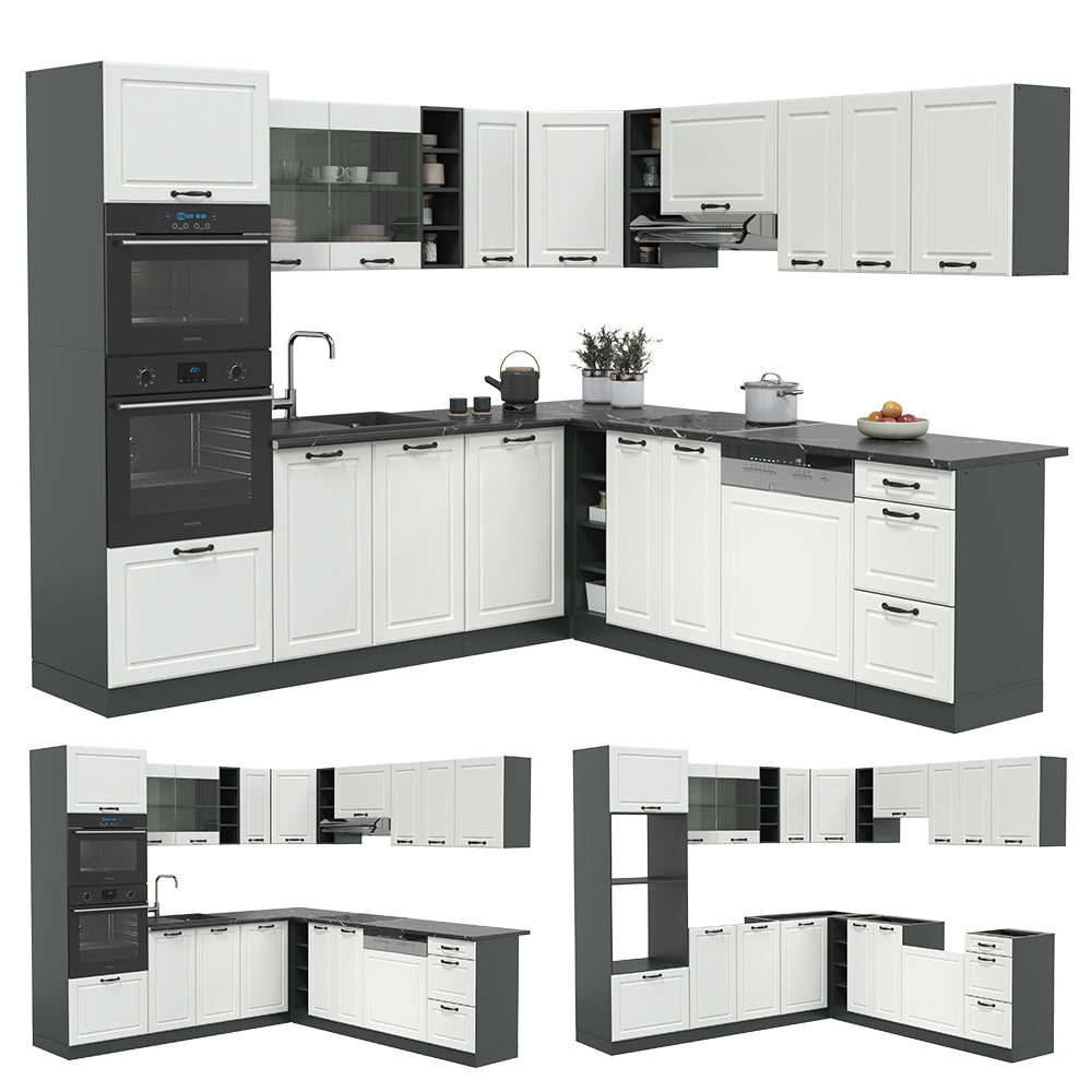 Vicco Cucina angolare completa Bianco casa di campagna/antracite 237 x 60 cm senza piano di lavoro
