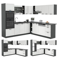 Vicco Cucina angolare completa Bianco casa di campagna/antracite 237 x 60 cm senza piano di lavoro