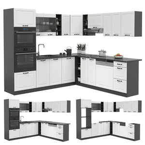 Vicco Cucina angolare completa Bianco casa di campagna/antracite 237 x 60 cm senza piano di lavoro