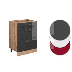Vicco Mobiletto base per cucina Antracite lucido 60 cm con cassetti, senza piano di lavoro