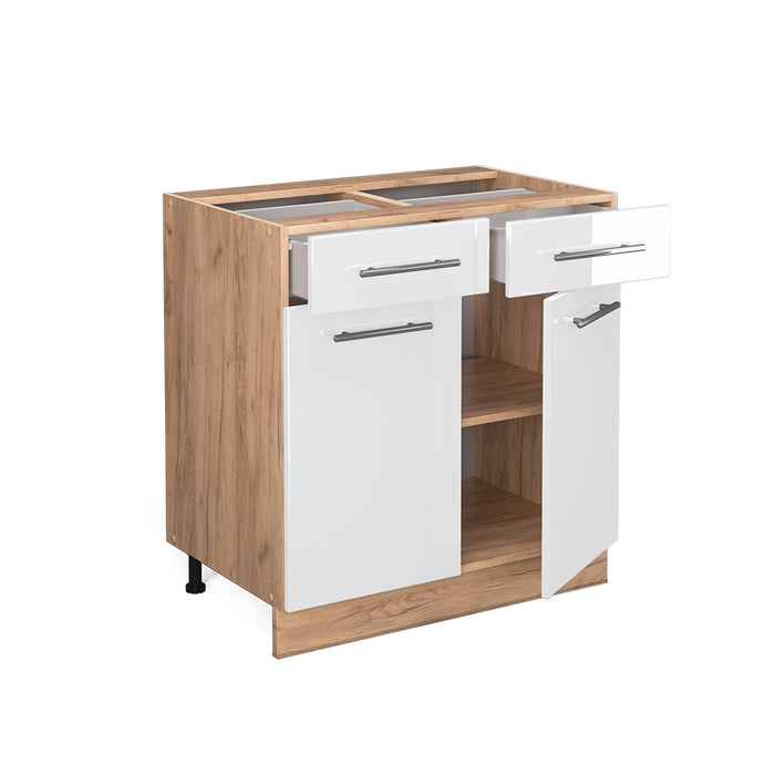 Vicco Mobiletto base per cucina Bianco lucido 80 cm , PL Rovere