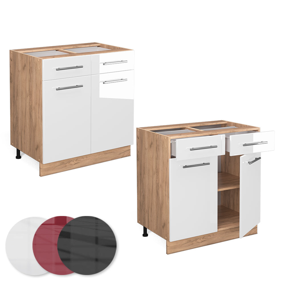 Vicco Mobiletto base per cucina Bianco lucido 80 cm , PL Rovere