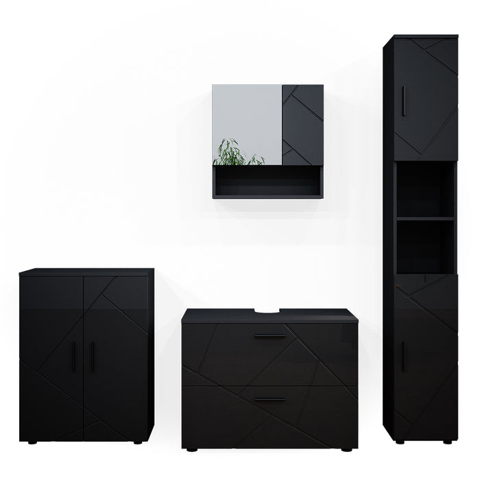 Vicco Set mobili bagno Antracite lucido 4 pezzi, con cassettiera e mobile midi