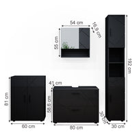 Vicco Set mobili bagno Antracite lucido 4 pezzi, con cassettiera e mobile midi